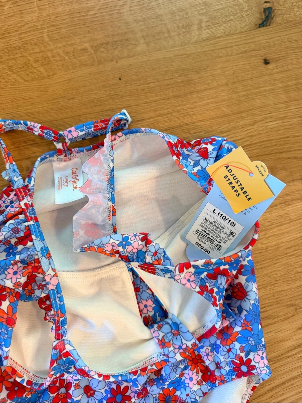 cat & jack Kids Floral One-Piece Swimsuit - Blue & Red L (10/12)